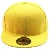 Classic bright yellow flat brim baseball cap with circular gold sticker on a white background