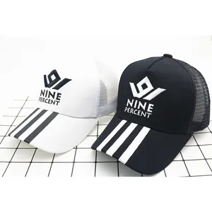 Breathable mesh trucker hats for kids with embroidery and three-stripe curved brim