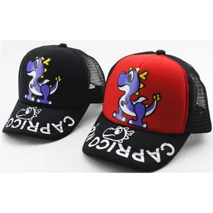 Gorras de béisbol de malla para niños con dinosaurio de dibujos y texto de Capricorn