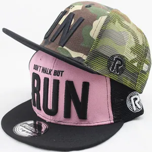 Parent-Child RUN Letter Embroidery Mesh Baseball Cap Flat Brim Snapback Sun Hat For Kids Adults Casual Summer Trucker Hat