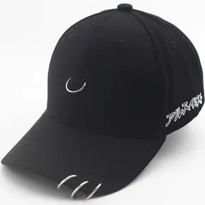 Streetwear Punk Baseball Cap With Metal Rings Adjustable Cotton Hip Hop Hat For Kids Adults Parent Child Sun Protection