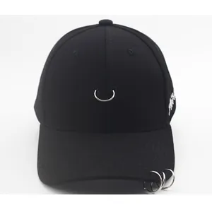 Black canvas baseball cap for kids with silver rings and stylish white embroidery