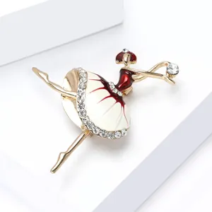 Detailansicht einer Ballerina-Brosche mit roter Emaille und funkelnden Strasssteinen