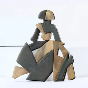 Creative Abstract Geometric Female Figure Acrylic Brooch Vintage Marble Texture Art Deco Style Suit Lapel Pin Jewelry For Women