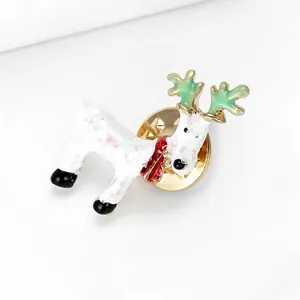 Cute Christmas Reindeer Brooch Pin For Women Enamel Glitter Deer Alloy Jewelry Accessory Holiday Party Gift Ornament