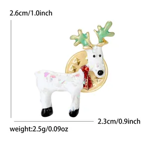 Exquisite Christmas reindeer brooch with white oil dripping and zircon details for women