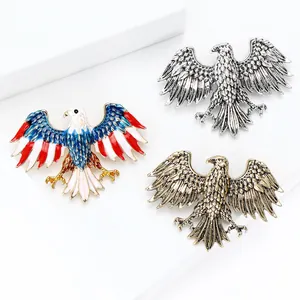 Vintage Alloy Eagle Brooch Pin With Rhinestone American Flag Enamel Eagle Lapel Pin For Women Men Fashion Jewelry Suit Accessories