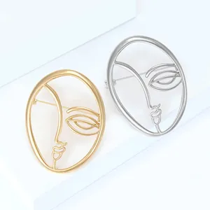 Abstract Human Face Line Brooch Alloy Gold Silver Plated Minimalist Artistic Portrait Pin For Suits Women Men Jewelry Accessory