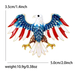 Eagle brooch with American flag enamel pattern and rhinestones in gold finish