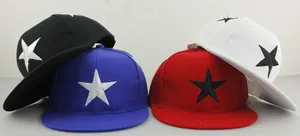 Detailed flat-brim baseball hats with contrast star embroidery in four colors