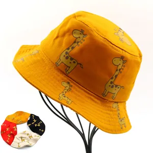 Kids Cartoon Giraffe Pattern Foldable Fisherman Hat Cotton Canvas Sun Protection Bucket Hat For Boys Girls Toddler Outdoor