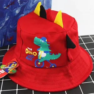 Kids Cotton Bucket Hat Dinosaur Spikes Sun Shading Cap With Adjustable Windproof Rope For Toddler Boys Girls Fashion Summer Outdoor Hat