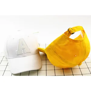 Kids cotton baseball caps with letter A embroidery and adjustable metal buckle strap