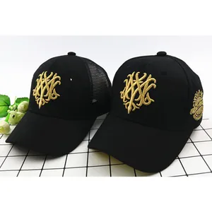 Cappellino baseball nero e trucker mesh con ricamo oro per protezione solare bimbi