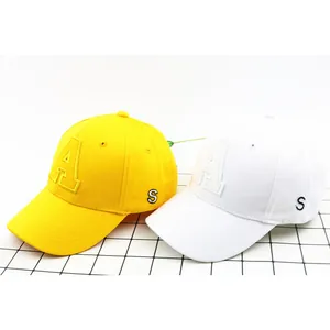 Kids baseball cap featuring embroidered letter A in bright yellow and white cotton twill