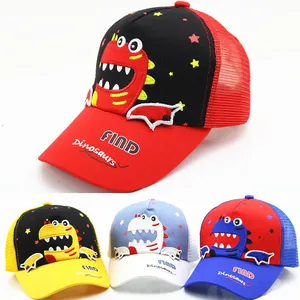 Kids Mesh Baseball Cap Cartoon Dinosaur Embroidery Sun Protection Trucker Hat For Boys Girls Adjustable Summer Outdoor Hat