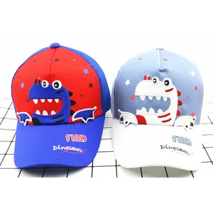 Kids dinosaur mesh baseball cap with breathable back and cartoon embroidery sun protection