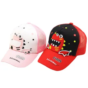 Breathable mesh children's baseball caps with 3D dinosaur embroidery and mesh back