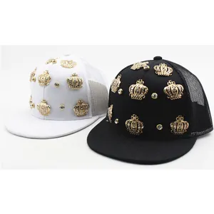 Kids hip hop baseball cap with gold crown rivets and breathable mesh back