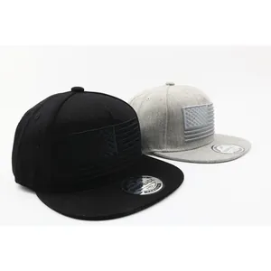 Snapback-Kinder-Baseballkappen in Schwarz und Grau mit 3D-Flaggenstickerei