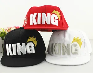 Kids King crown embroidery snapback baseball cap in red, black and white colors