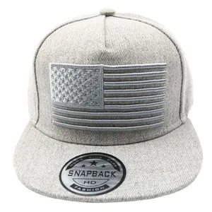 Heathergraue Snapback-Cap für Kinder mit gestickter USA-Flagge und flachem Schirm