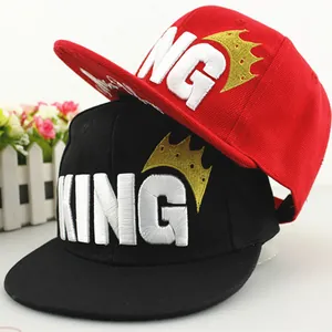 Kids King Crown Letter Embroidered Baseball Cap Flat Brim Snapback Outdoor Sunshade Hip Hop Street Style Hat For Boys Girls
