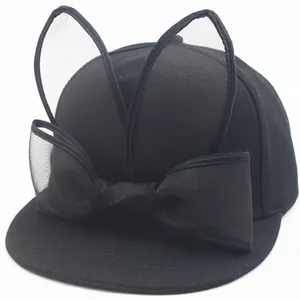 Kids Adults Cute Bunny Ears Baseball Cap Mesh Bow Decoration Flat Brim Snapback Sun Hat Street Hip Hop Headwear