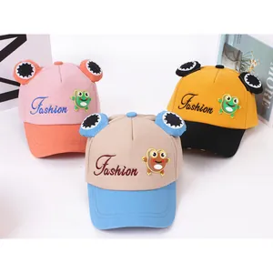 Cappellini da baseball a forma di rana per bambini in rosa blu e giallo con ricamo
