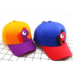Kids baseball cap with cute dinosaur embroidery and colorful colorblock design