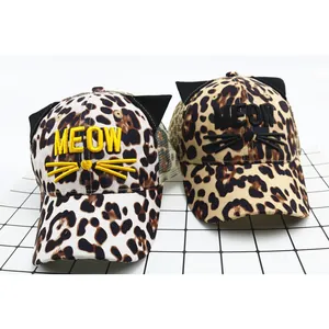 Casquettes léopard pour enfants avec oreilles de chat 3D et broderie Meow