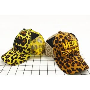Casquette de baseball léopard pour enfants avec oreilles de chat 3D et broderie MEOW