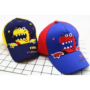 Kids baseball cap with cute embroidered dinosaur pattern and vibrant color contrast