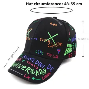 Detailed size chart for kids' graffiti baseball cap with 48-55cm adjustable circumference