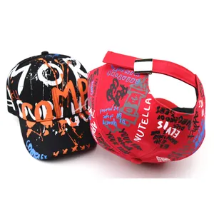 Kids hip hop baseball caps with colorful graffiti patterns and adjustable metal buckle