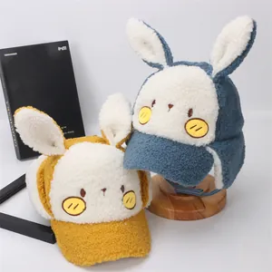 Kids Winter Warm Trapper Hat Sherpa Fleece Ear Flap Baseball Cap Cute Cartoon Rabbit Ear Astronaut Outdoor Hat For Boys Girls