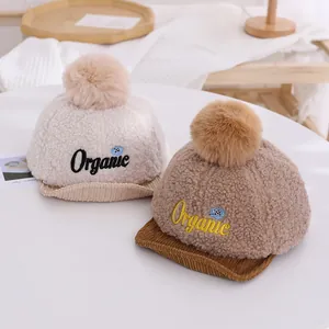 Ensemble de casquettes bébé en polaire avec pompon et broderie lettres Organic