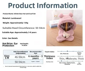 Tableau des tailles détaillé pour bonnet écharpe peluche enfant avec guide des mesures