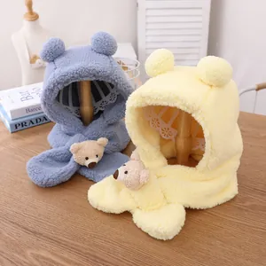 Ensemble écharpe et bonnet d'hiver en peluche avec oreilles d'ours pour enfants