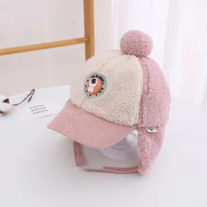 Cappello da aviatore rosa per neonati in velluto a coste con fodera in peluche