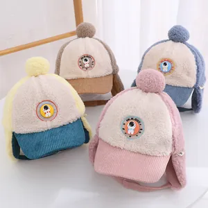Cappello da Cacciatore Invernale per Bambini in Velluto a Coste e Velluto di Agnello Caldo Paraorecchie Carino Astronauta Patchwork