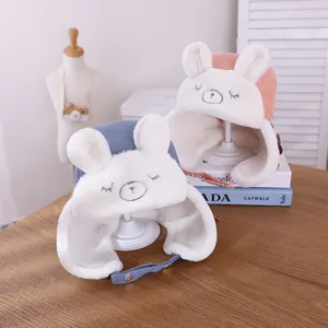 Cappello invernale per bambini con orecchie da orso e fodera in pile rosa e blu