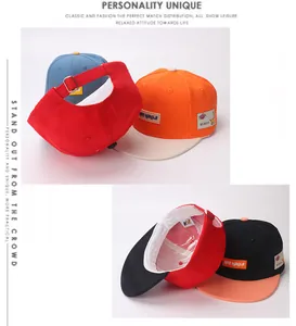 Detail of adjustable metal buckle and multi-color patchwork cotton kids baseball cap