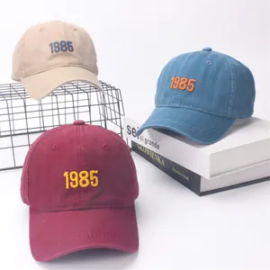 Kids Vintage Washed Cotton Baseball Cap With Retro Embroidery Numbers Adjustable Sunshade Outdoor Snapback Hat For Children