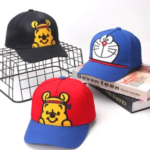 Three kids baseball caps with Winnie the Pooh and Doraemon cartoon character embroidery