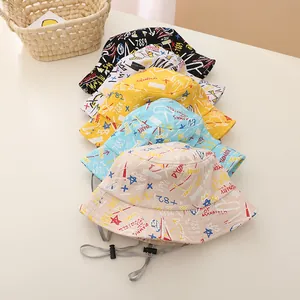 Détails de chapeaux bobs pour enfants avec graffitis et cordons en cinq couleurs