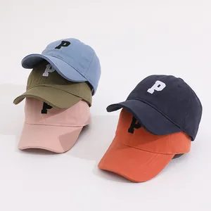 Collection of colorful cotton baseball caps with 3D letter P embroidery detail