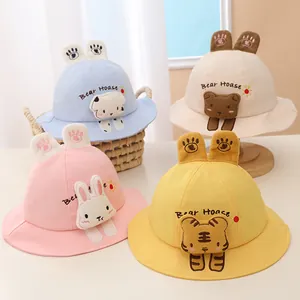 Kids Cartoon Animal Fisherman Hat With 3D Ears Rabbit Bear Tiger Sunshade Bucket Hat Cotton Breathable Outdoor Sun Hat For Boys Girls