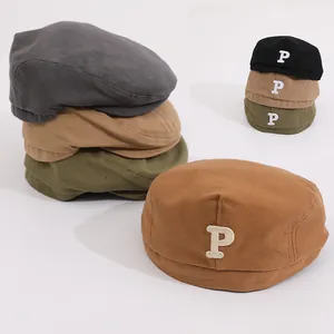 Kinder Vintage Baumwolle Schiebermütze Buchstabe P Stickerei Baskenmütze Für Jungen Mädchen Casual Sonnenschutz Mode Hut