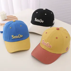 Kids Contrast Color Baseball Cap Smile Letter Embroidery Sun Hat Cotton Blend Adjustable Snapback For Boys Girls
